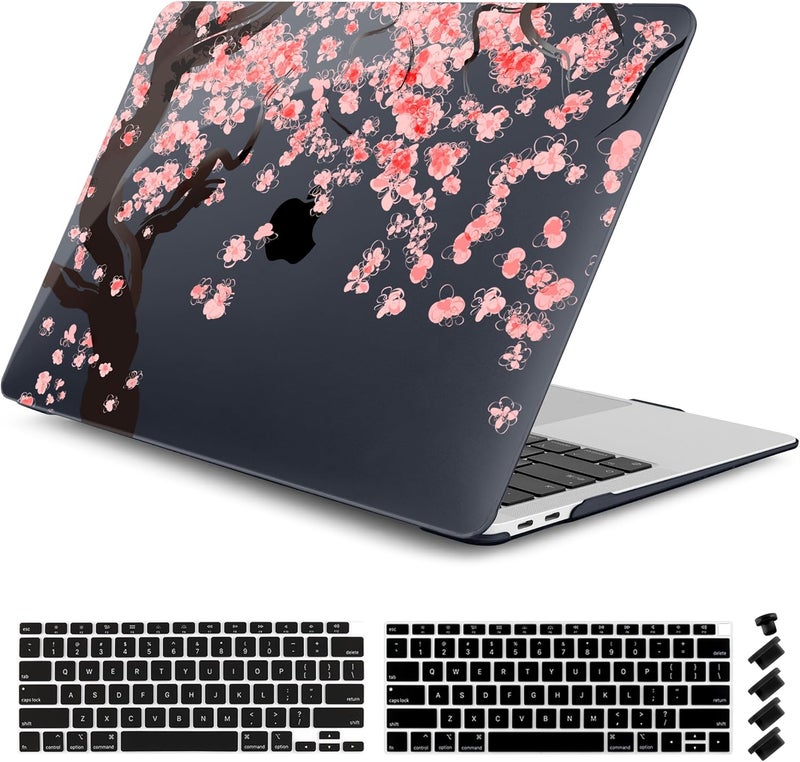 DONGKE MacBook Case for MacBook Air 13 inch M1/A2179/A1932, Crystal Black Hard Shell Cover with Cherry Blossom Pattern, Touch ID & Retina Display Compatible - Image 1